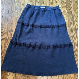 Cathy Daniels 100% Cotton Midi Skirt Sz L Tiered Blue Pull-on Hippie Cottagecore